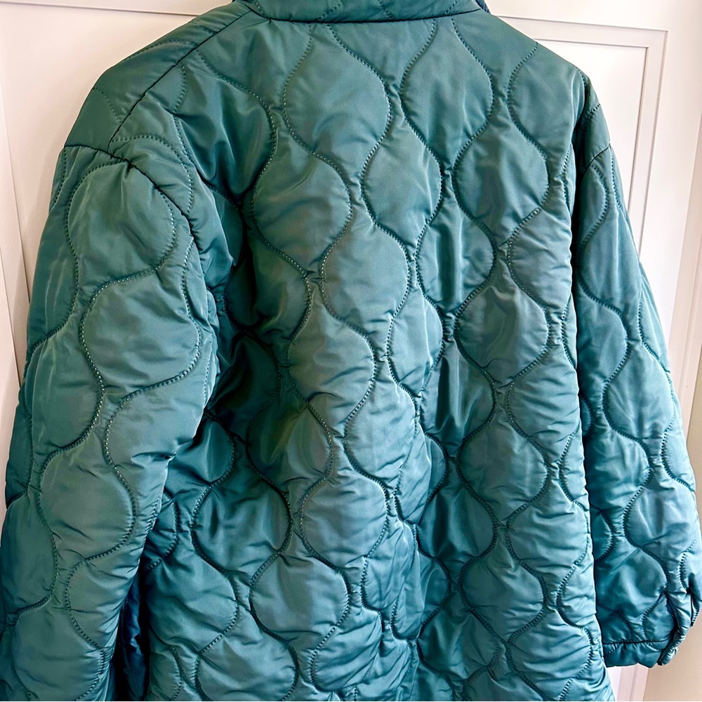 Jacket Quilted Puffer Snap Button Teal Turquoise